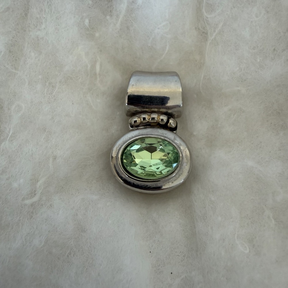 Faceted Green Glass Statement Pendant Vintage Slide Enhancer Bail Sterling